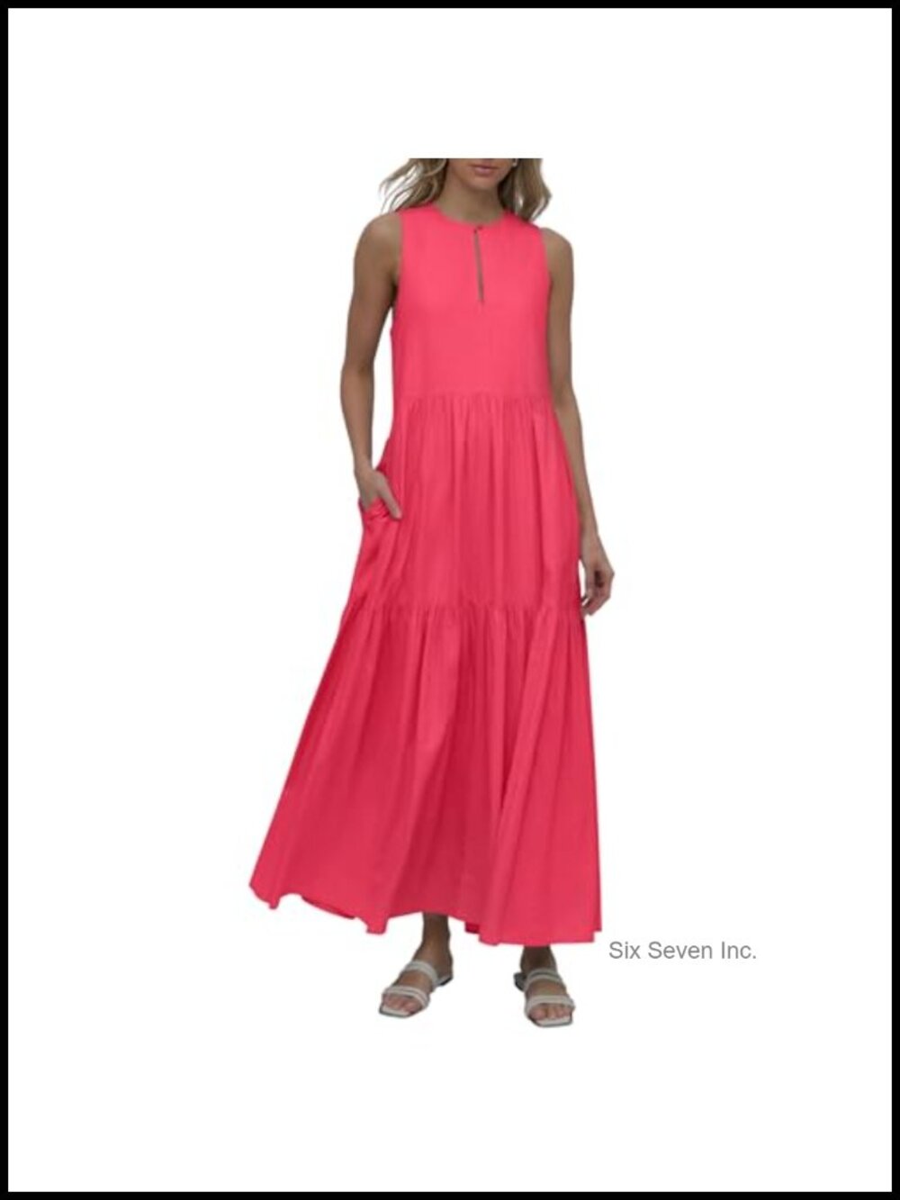 Linen Tiered Sleeveless Maxi Dress Keyhole Neck Pull On
